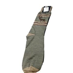 Cremieux Thermal Socks Mens Size 6-12 1/2 Gray Tan Reindeer Wool Blend Knee High